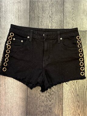 Carmar Black Denim Shorts with Gold Grommet Trim